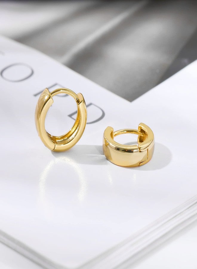 Gacimy 14K Gold Plated Huggie Earrings for Women 14K Real Gold Plated, 4mm Thick Small Hoop Earrings Cartilage Ear Cuff for Women, Small Hoops 13MM - Image 3